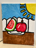 Watermelon and an Apple outside